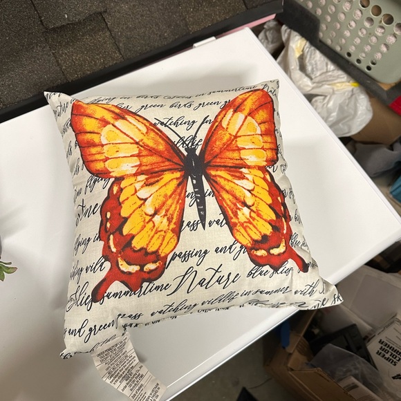 Butterfly Print Throw Pillow - Orange - Picture 2 of 2